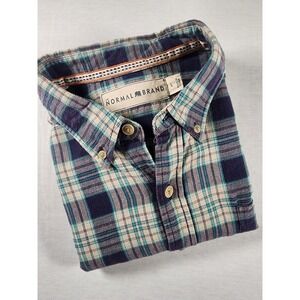 The Normal Brand Mens Large Cotton Flannel Blue Green Plaid Long Sleeve Shirt